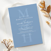 Dusty Blue Modern Monogram Overlay Wedding 招待状