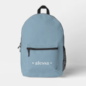 Dusty Blue Modern Personalized Kids Backpack プリントバックパック (正面)