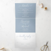 Dusty Blue Modern Script Monogram Photo Wedding 三つ折り招待状 (内部)