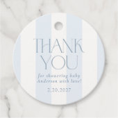 Dusty Blue Modern Striped Baby Shower フェイバータグ (正面)