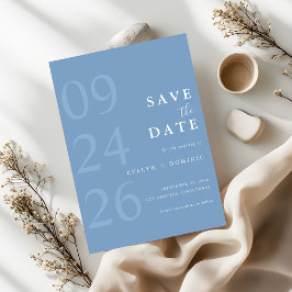 Dusty Blue Modern Typography Minimalist Wedding セーブザデート