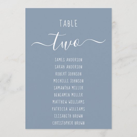 Dusty Blue Modern White Script Seating Chart Card (裏面)