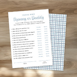Dusty Blue Mommy or Daddy Baby Shower Game Card アドバイスカード