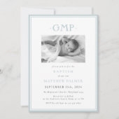 Dusty Blue Monogram Boy Baby Baptism 案内状 (正面)