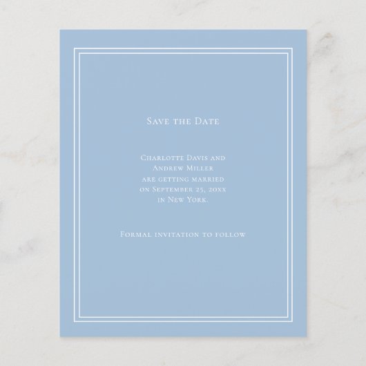 Dusty blue monogram budget wedding Save the Date チラシ (裏面)