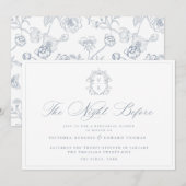 Dusty Blue Monogram Crest The Night Before Invite セーブザデート (正面/裏面)