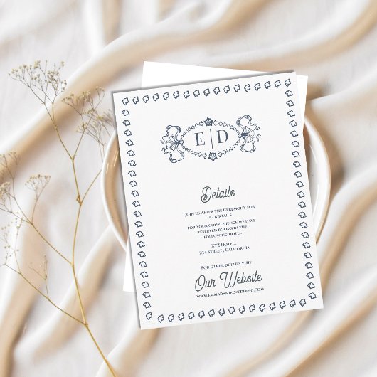 Dusty Blue Monogram Crest Wedding Details エンクロージャーカード