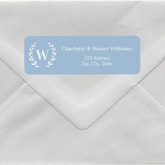 Dusty blue monogram initial wreath return address ラベル