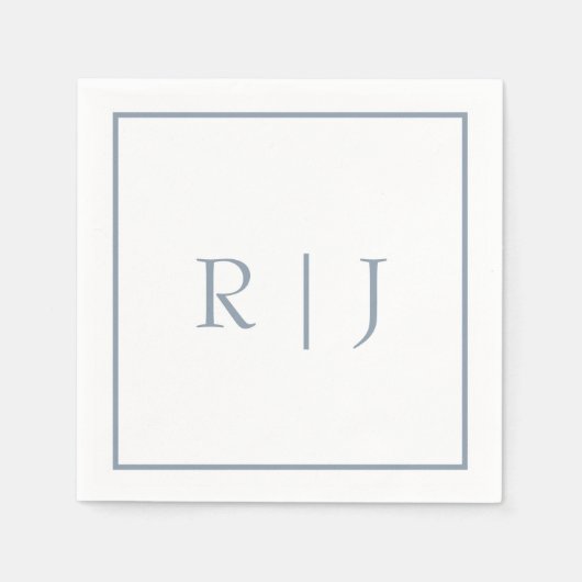 Dusty Blue Monogram Initials Letter Wedding スタンダードカクテルナプキン (正面)