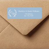 Dusty blue monogram initials wreath return address ラベル