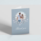 Dusty Blue Monogram Photo Wedding Thank You サンキューカード