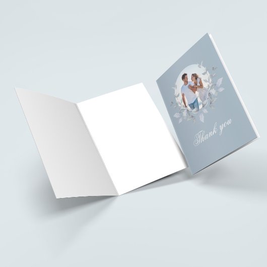 Dusty Blue Monogram Photo Wedding Thank You サンキューカード