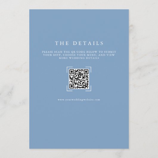 Dusty Blue Monogram QR Code All In One Wedding 招待状 (裏面)