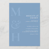 Dusty Blue Monogram QR Code All In One Wedding 招待状 (正面)