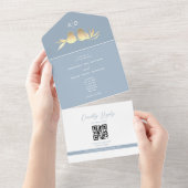 Dusty Blue Monogram QR Wedding オールインワン招待状 (貼ってはがせる)