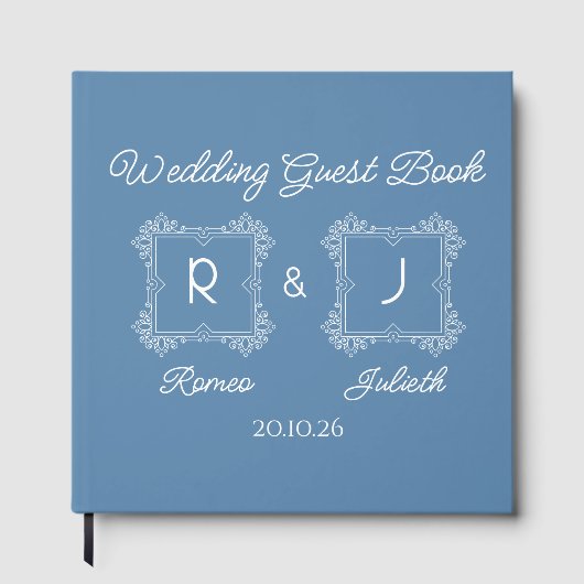Dusty Blue Monogram Wedding Guest Book ゲストブック (正面)