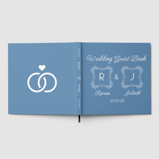 Dusty Blue Monogram Wedding Guest Book ゲストブック (全面)