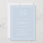Dusty blue monogram wreath minimalist birthday 招待状 (正面)