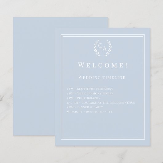 Dusty blue monogrammed wedding program details (正面/裏面)