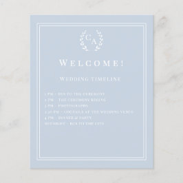 Dusty blue monogrammed wedding program details チラシ