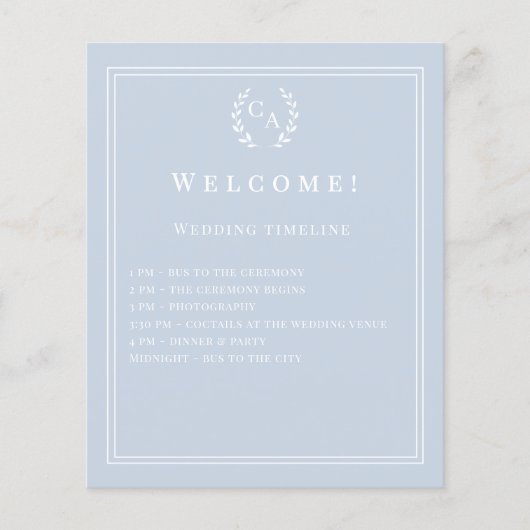 Dusty blue monogrammed wedding program details チラシ (正面)