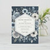 Dusty Blue Moody Bloom Wedding 招待状 (スタンド正面)