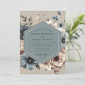 Dusty Blue Moody Floral Wedding 招待状 (スタンド正面)
