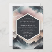 Dusty Blue Mountain Romance Wedding 招待状 (正面)