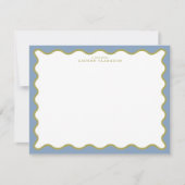 Dusty Blue & Mustard Wavy Border Note Card 招待状 (正面)