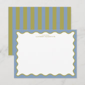Dusty Blue & Mustard Wavy Border Note Card 招待状 (正面/裏面)