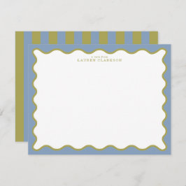 Dusty Blue & Mustard Wavy Border Note Card 招待状