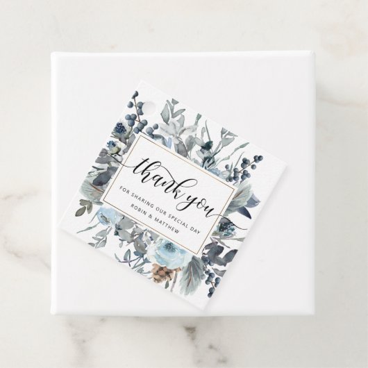 Dusty Blue NavyとWhite Navyのフローラに感謝結婚する フェイバータグ (インサイチュ)