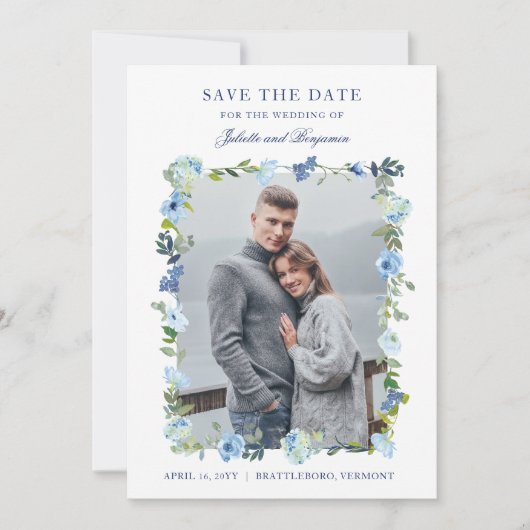 Dusty Blue Navyのフローラ結婚の写真 セーブザデート (正面)