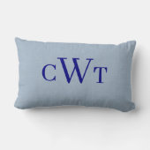 Dusty Blue Navy Blue Monogram Initial Throw Pillow ランバークッション (裏面)