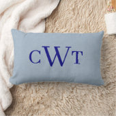 Dusty Blue Navy Blue Monogram Initial Throw Pillow ランバークッション (ブランケット)