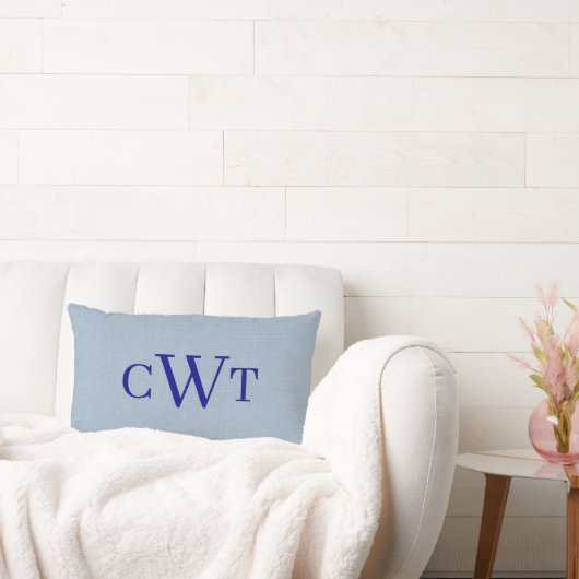 Dusty Blue Navy Blue Monogram Initial Throw Pillow ランバークッション (ソファ)
