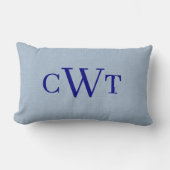 Dusty Blue Navy Blue Monogram Initial Throw Pillow ランバークッション (正面)