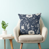 Dusty Blue Navy Blue White Floral クッション (椅子)