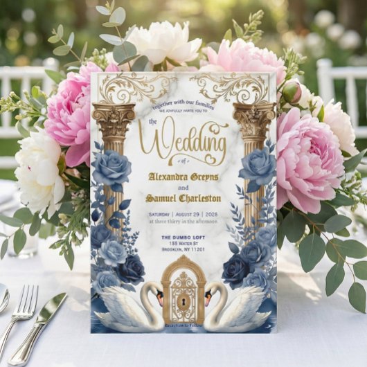 Dusty Blue & Navy Botanical Garden Wedding 招待状