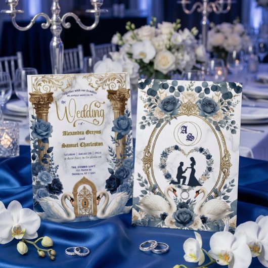 Dusty Blue & Navy Botanical Garden Wedding 招待状