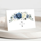 Dusty Blue Navy Champagne Ivory Floral Place Card テーブルナンバー