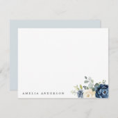 Dusty Blue Navy Champagne Ivory Floral Wedding ノートカード (正面/裏面)