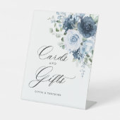 Dusty Blue Navy Floral Cards & Gifts Wedding Table 台座サイン (正面)