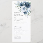 Dusty Blue Navy Floral Watercolor Wedding Ceremony プログラム (正面)