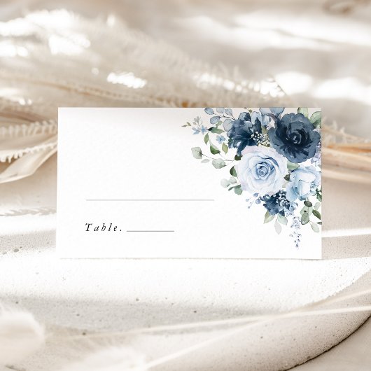 Dusty Blue Navy Floral Watercolor Wedding Name プレイスカード