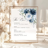 Dusty Blue Navy Floral Wedding Bar Menu Template 台座サイン