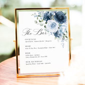 Dusty Blue Navy Floral Wedding Bar Menu Template 台座サイン
