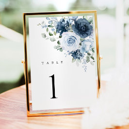Dusty Blue Navy Floral Wedding Table Number Card テーブルナンバー