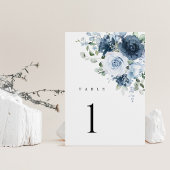 Dusty Blue Navy Floral Wedding Table Number Card テーブルナンバー