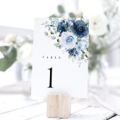 Dusty Blue Navy Floral Wedding Table Number Card テーブルナンバー